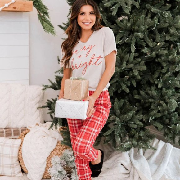 Pink Lily Pants - NWT Pink Lily Red Plaid Lounge Joggers by Pink Lily